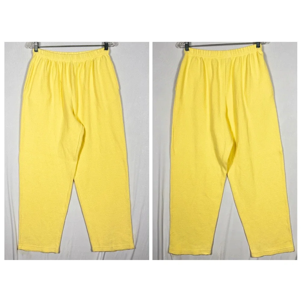 Vtg ONQUE Nautical Lounge Set Cardigan M & Pants L Yellow Cotton Coastal 90s Y2K